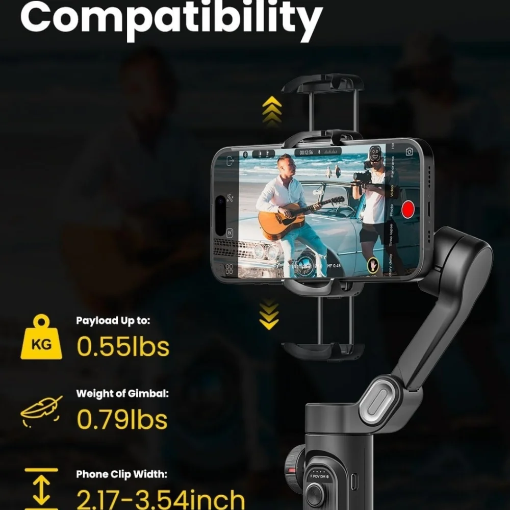 Smartphone Gimbal Stabilizer for iPhone 15 Pro Max Android Phone with Extension